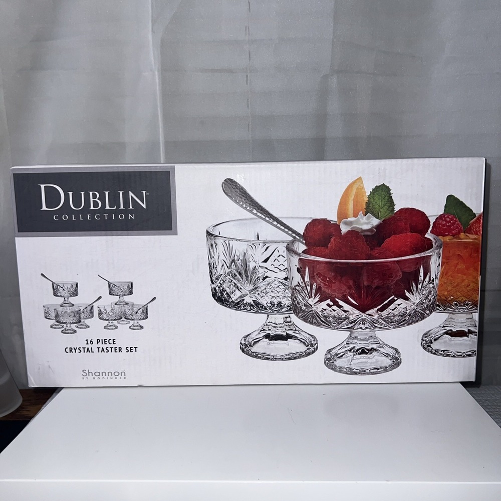 Shannon Crystal by Godinger Dublin 16 Piece Crystal Taster Set w/ Spoons New